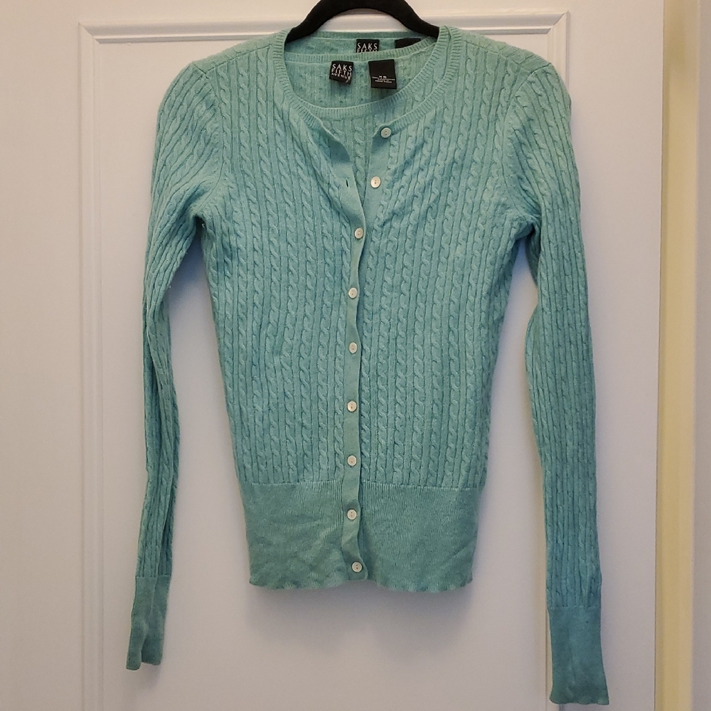 Saks Fifth Avenue Women's Light Blue Cable Knit Cardigan